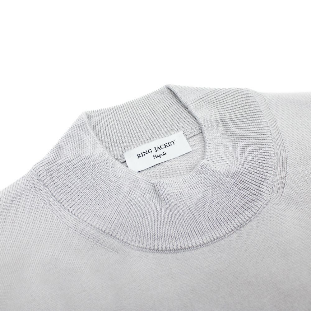 RING JACKET ウールカシミヤ モックネックニットライトグレー ハイゲージ モックネック シルクセーター 全3色 | RING JACKET MEISTER