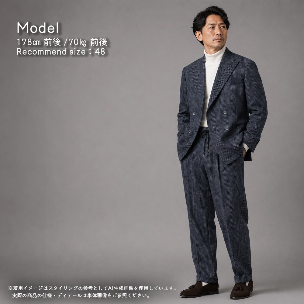 在庫確認かm ネイビー×グレーグレンチェック エフォートレススラックス